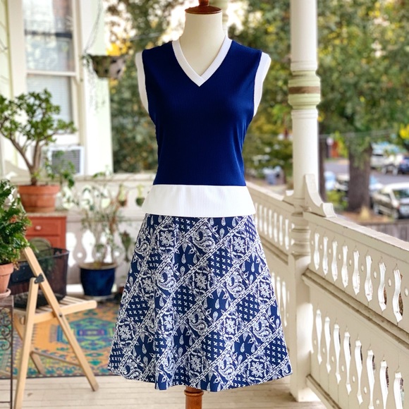Vintage Dresses & Skirts - SOLD 70's Jerell Blue & White Sleeveless Dress